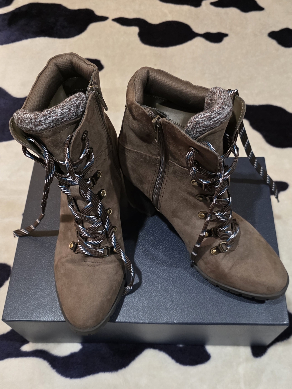 Kelly & Katie Brown Suede Lace-Up Ankle Booties with Knit Collar